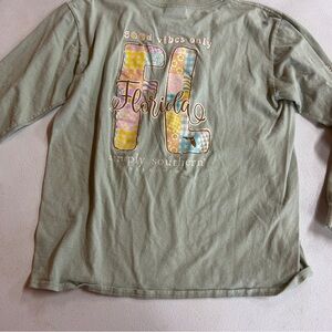 100% Cotton Simply Southern Florida Sage Long Sleeve Tee - Size Youth Large